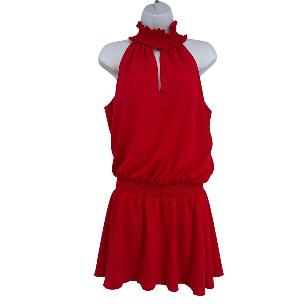 Amanda Uprichard Halter Mini Dress Sz M Red Drop Waist Valentines Cocktail Smock